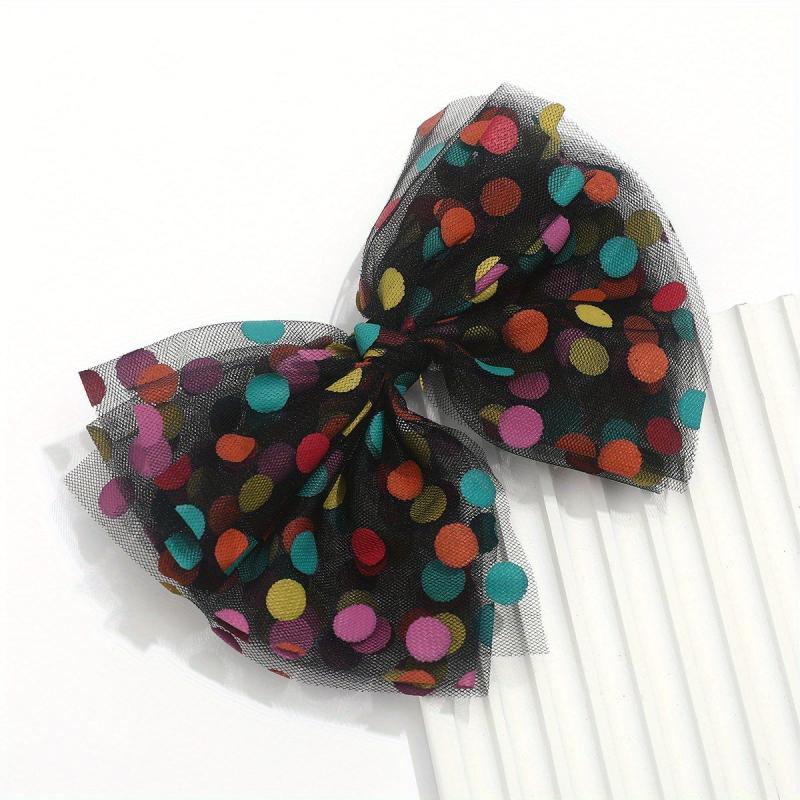 Colorful Dot Decor Bow Hair Clip Sweet Mesh Bowknot Hair Clip