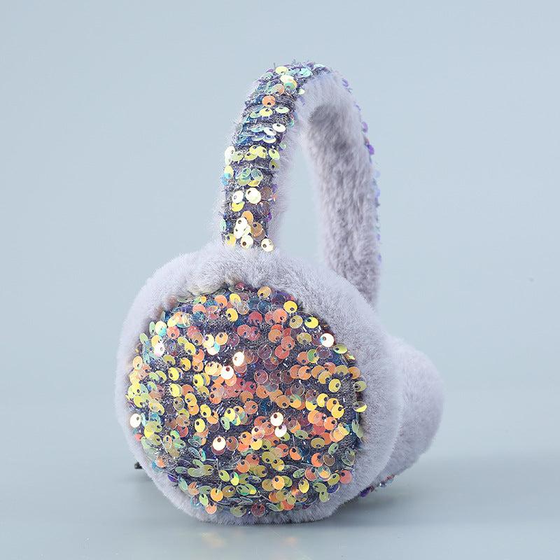 Sequin Winter Earmuffs Fluffy Faux Fur Ear Warmers for Women