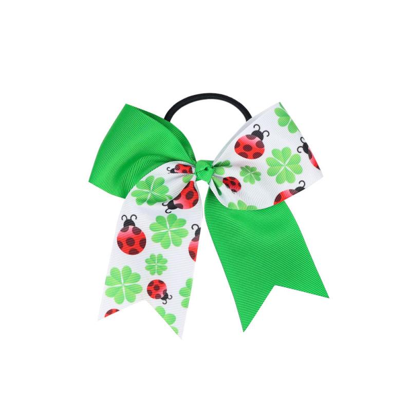 St Patricks Green Clover Hair Tie Elastic Scrunchie Ponytail Holder