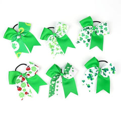 St Patricks Green Clover Hair Tie Elastic Scrunchie Ponytail Holder