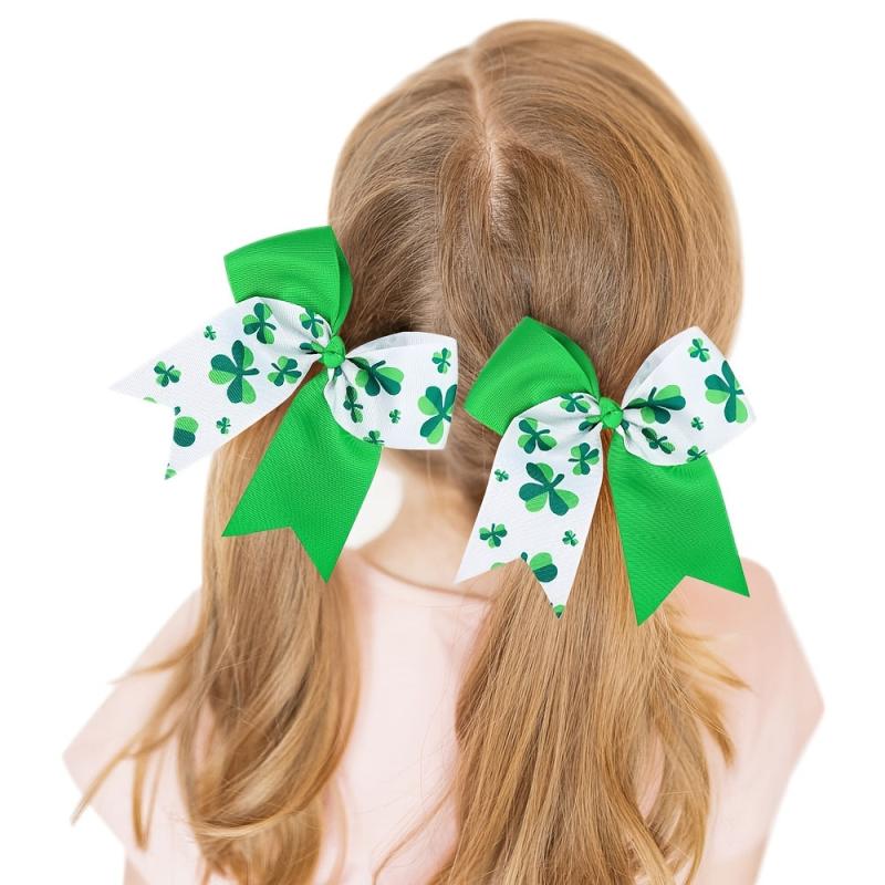 St Patricks Green Clover Hair Tie Elastic Scrunchie Ponytail Holder