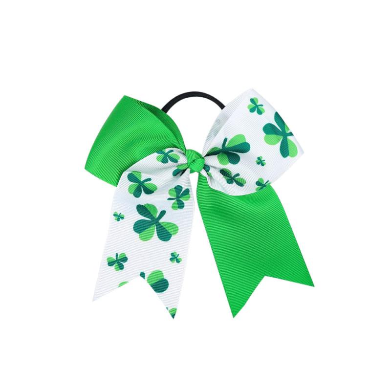 St Patricks Green Clover Hair Tie Elastic Scrunchie Ponytail Holder
