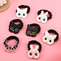 7pcs Cartoon Cat Scrunchies Large Eyes Hair Tie Sweet Ponytail Holder Hair Rope