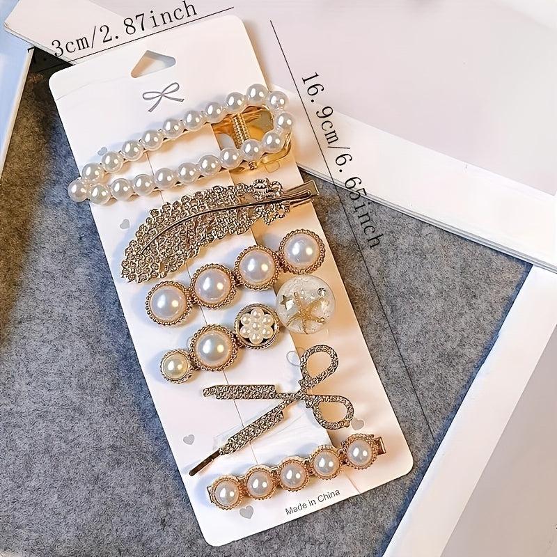 6pcs Rhinestone Pearl Hair Clip Bobby Pin Set Women's Head Jewelry