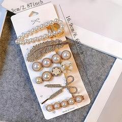 6pcs Rhinestone Pearl Hair Clip Bobby Pin Set Women's Head Jewelry