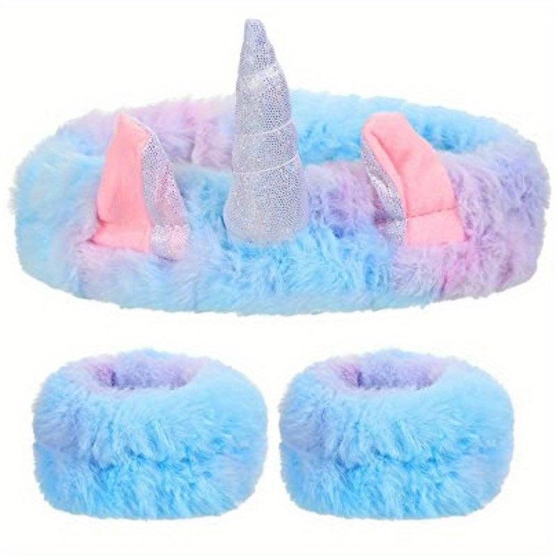 Halloween Tie Dyed Unicorn Skincare Set Stretchy Headband Plush Wristband