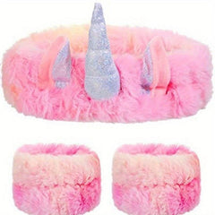 Halloween Tie Dyed Unicorn Skincare Set Stretchy Headband Plush Wristband