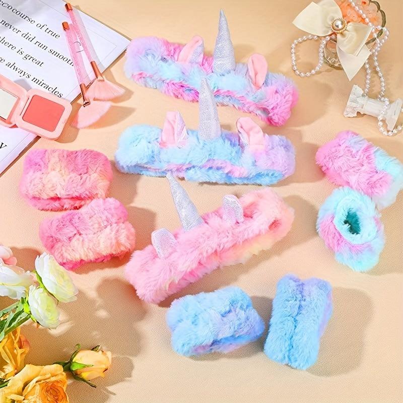 Halloween Tie Dyed Unicorn Skincare Set Stretchy Headband Plush Wristband