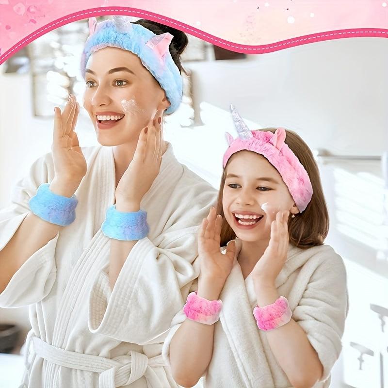 Halloween Tie Dyed Unicorn Skincare Set Stretchy Headband Plush Wristband