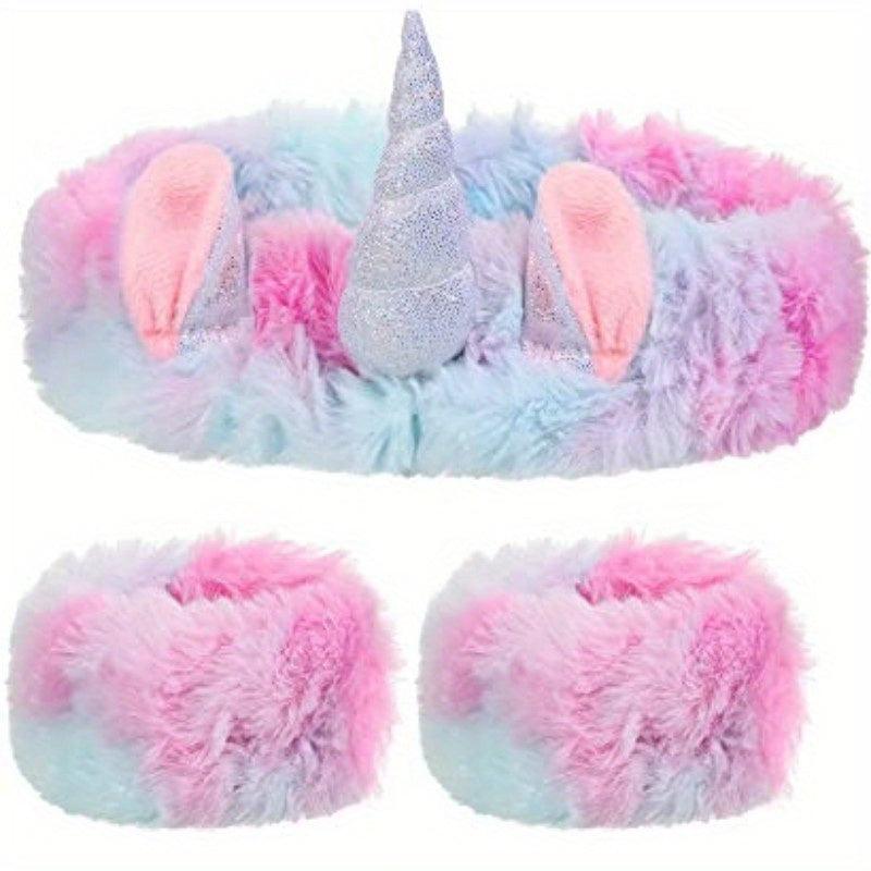 Halloween Tie Dyed Unicorn Skincare Set Stretchy Headband Plush Wristband