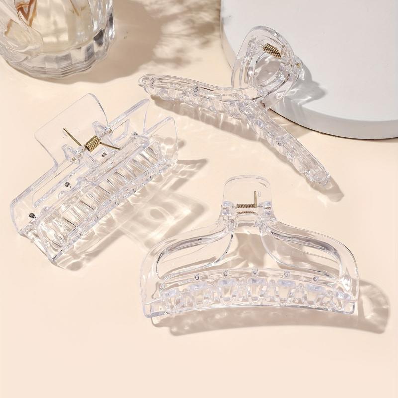 3pcs Large Hair Claw Transparent Plastic Shark Claw Style Hair Accessories