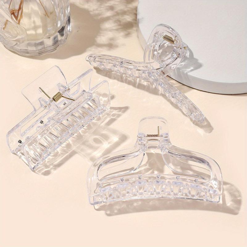 3pcs Large Hair Claw Transparent Plastic Shark Claw Style Hair Accessories
