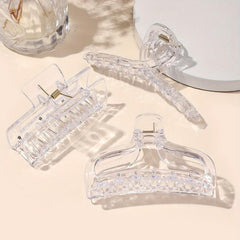3pcs Large Hair Claw Transparent Plastic Shark Claw Style Hair Accessories
