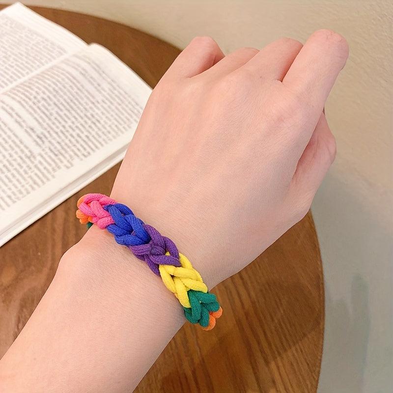 Multicolor Braided Hair Tie Bracelet Pride Month Hair Rope