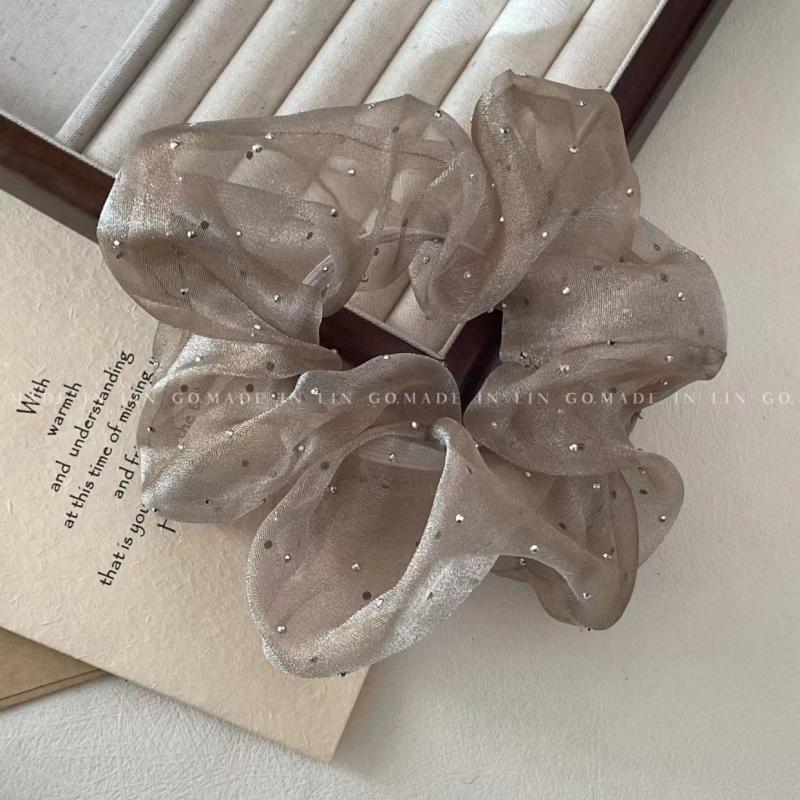 Rhinestone Organza Scrunchies Hair Tie Ponytail Holder Hair Accessories