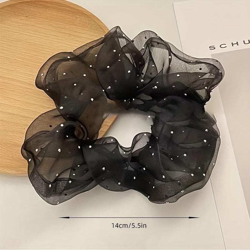Rhinestone Organza Scrunchies Hair Tie Ponytail Holder Hair Accessories