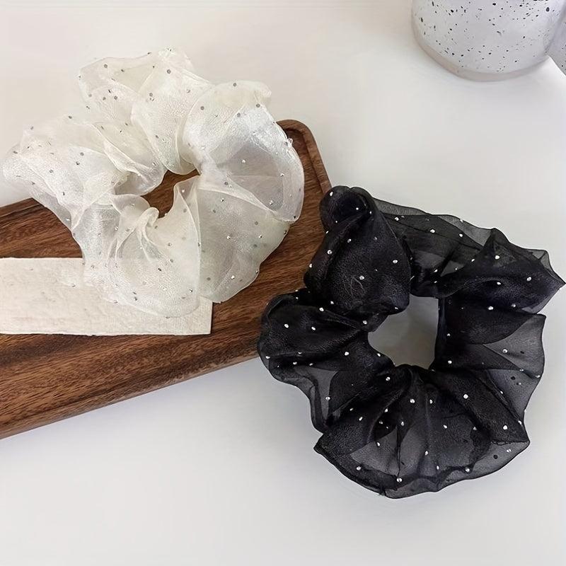 Rhinestone Organza Scrunchies Hair Tie Ponytail Holder Hair Accessories