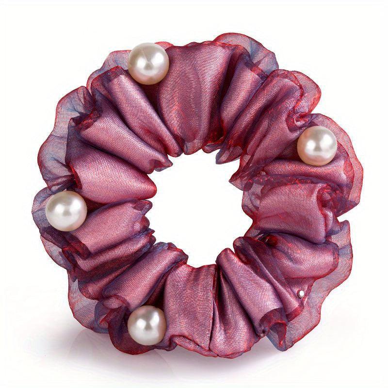 Silk Yarn Beaded Scrunchie Hair Tie Hair Accessory