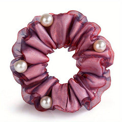Silk Yarn Beaded Scrunchie Hair Tie Hair Accessory