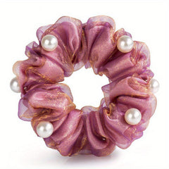 Silk Yarn Beaded Scrunchie Hair Tie Hair Accessory