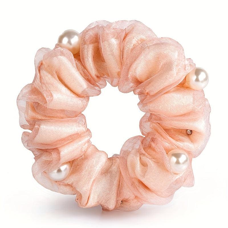 Silk Yarn Beaded Scrunchie Hair Tie Hair Accessory