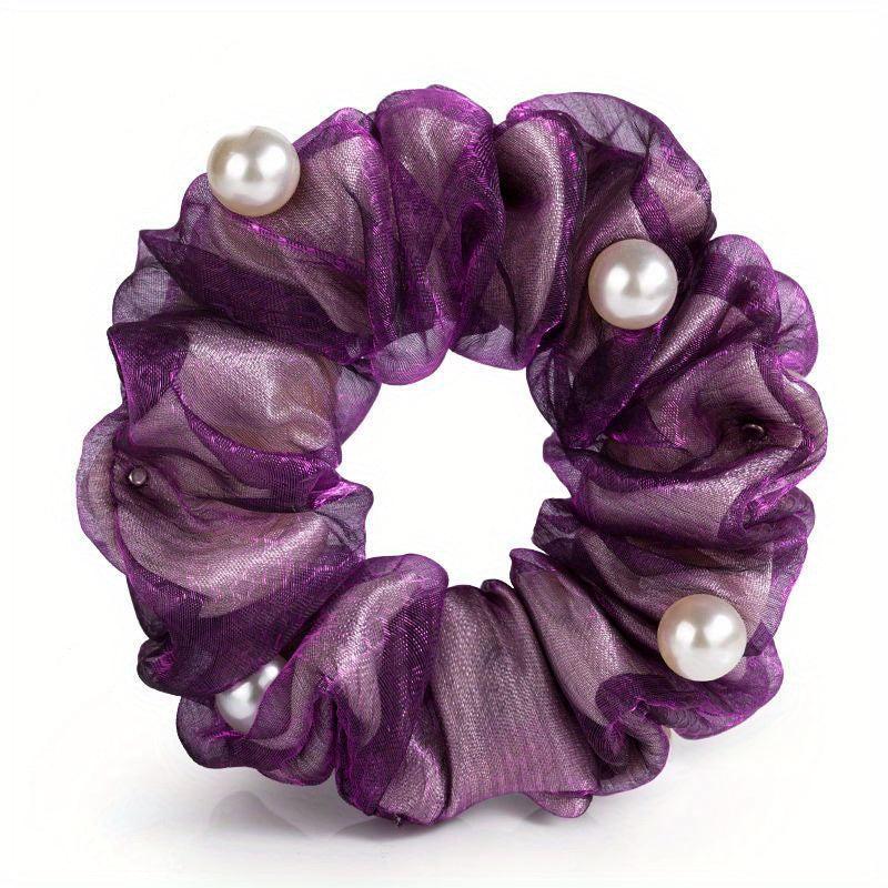 Silk Yarn Beaded Scrunchie Hair Tie Hair Accessory