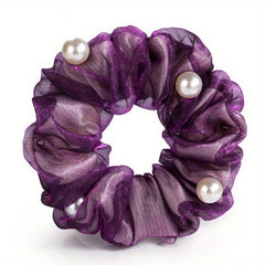 Silk Yarn Beaded Scrunchie Hair Tie Hair Accessory