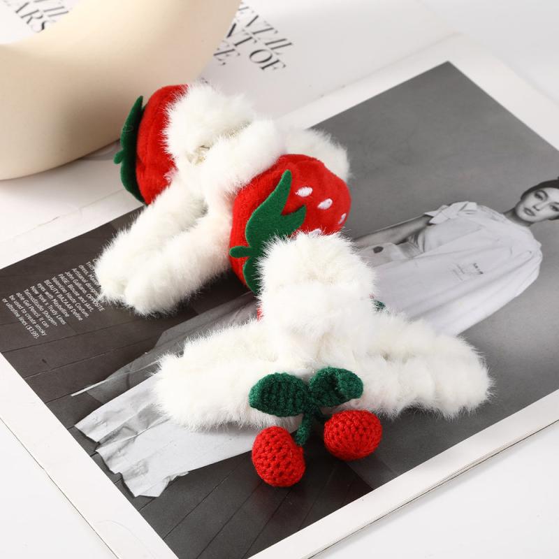 Strawberry Plush Hair Claw Clips Fruit Cherry Hairpin Barrettes
