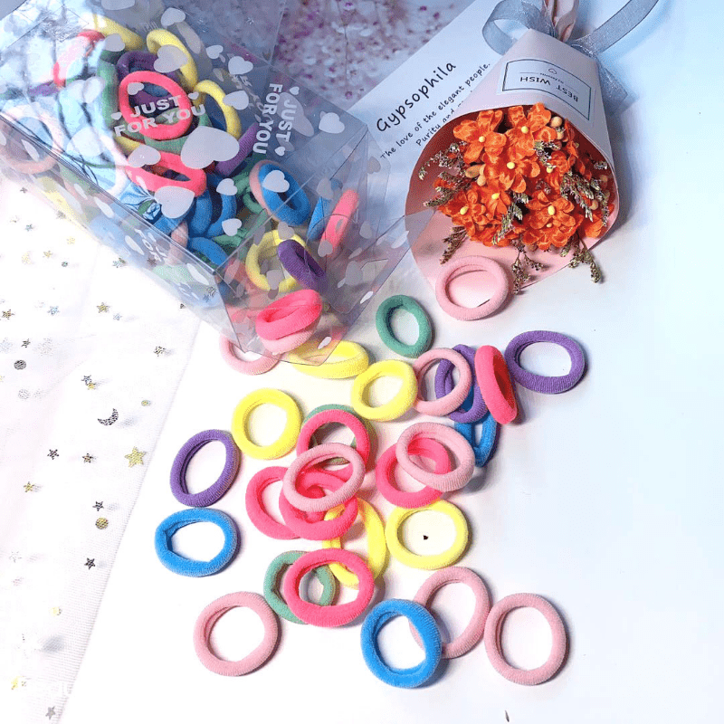 100pcs Candy Nylon Hair Elastics Ties Thick Stretchy Rubber Band for Girls Women