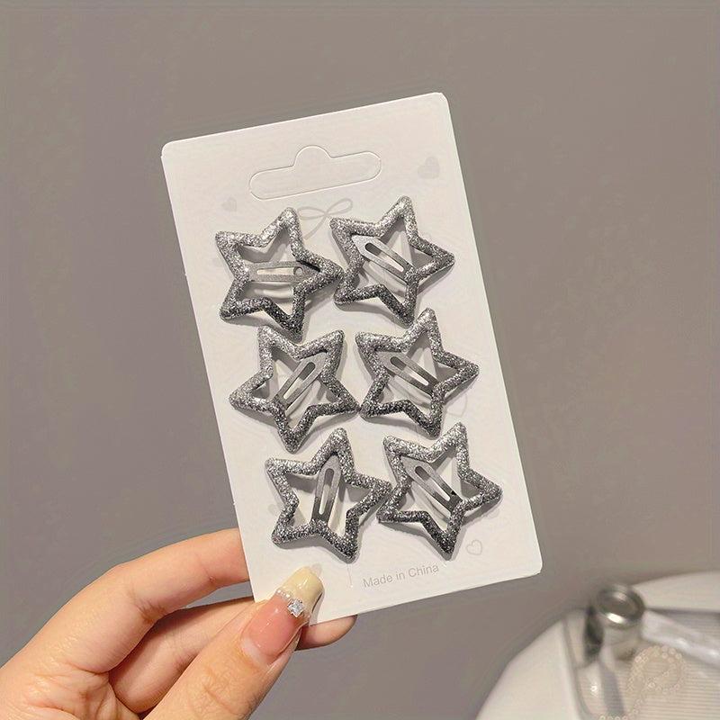 6pcs Y2k Style Hair Clip Pentagram Shape Girls Side Bangs Headwear