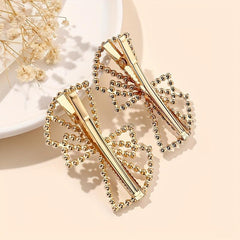 2pcs Faux Pearl Hair Clip Hollow Bow Decor Duck Billed Clip Alloy Hair Clip