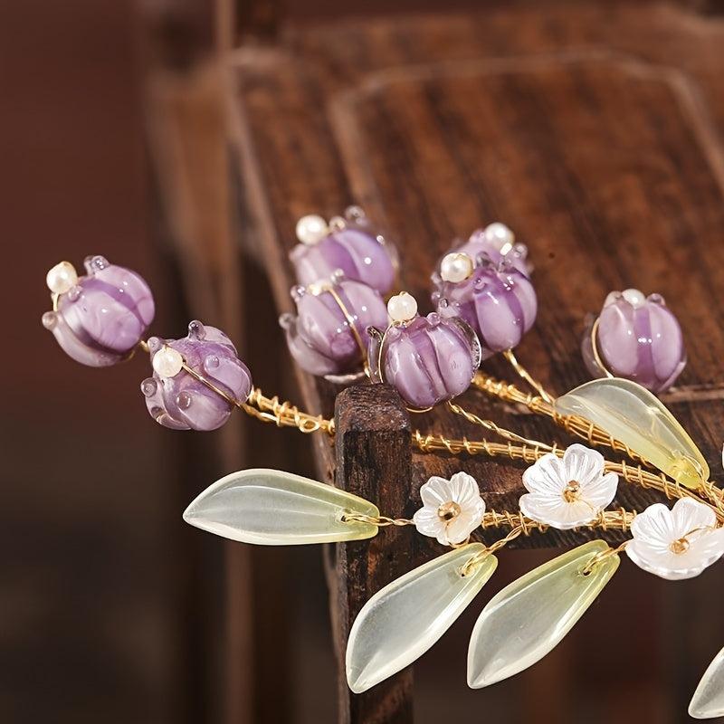 Tassel Flower Pearl Hair Clip Vintage Metal Cheongsam Hair Access