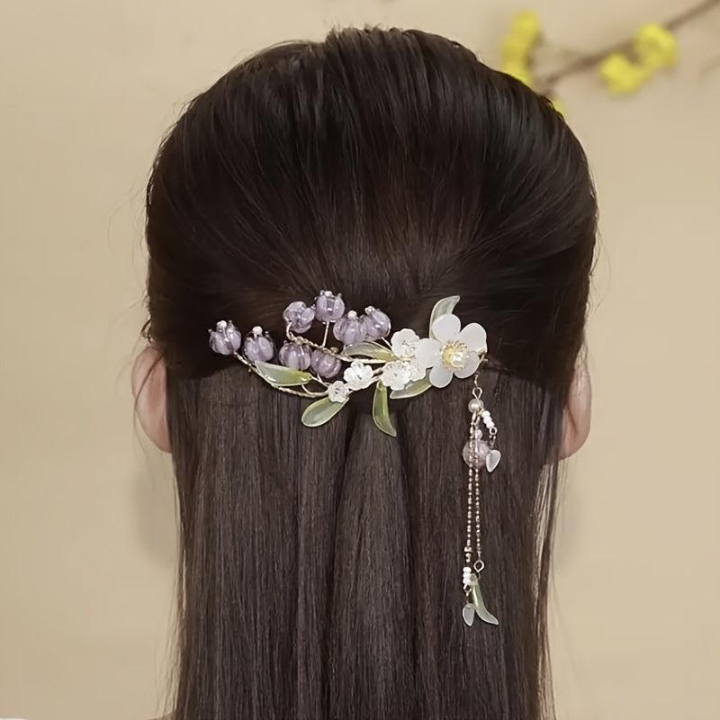 Tassel Flower Pearl Hair Clip Vintage Metal Cheongsam Hair Access