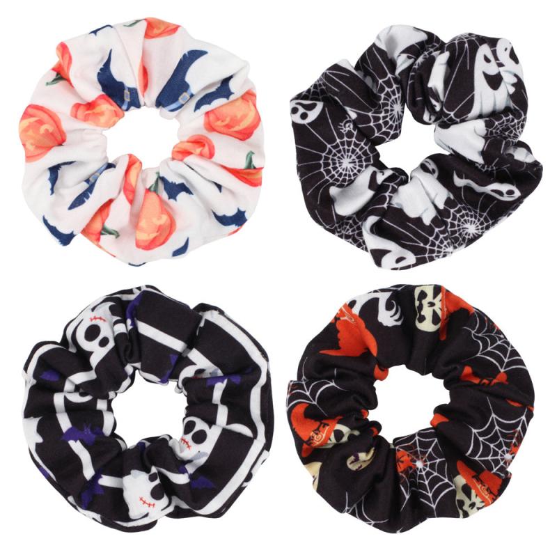 Halloween Scrunchies Hair Ties Pumpkin Hair Ropes Skull Hair Rings