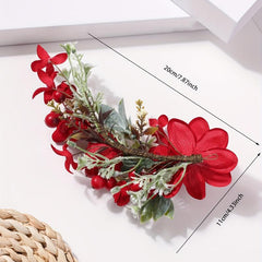Chinese Style Bridal Flower Leaf Berry Hair Band Wedding Accessory