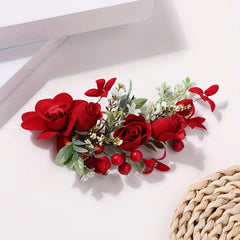 Chinese Style Bridal Flower Leaf Berry Hair Band Wedding Accessory