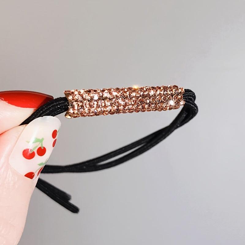 3pcs Rhinestone Hair Elastics Woven Stretchy Rubber Bands Ponytail Holder