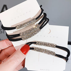 3pcs Rhinestone Hair Elastics Woven Stretchy Rubber Bands Ponytail Holder