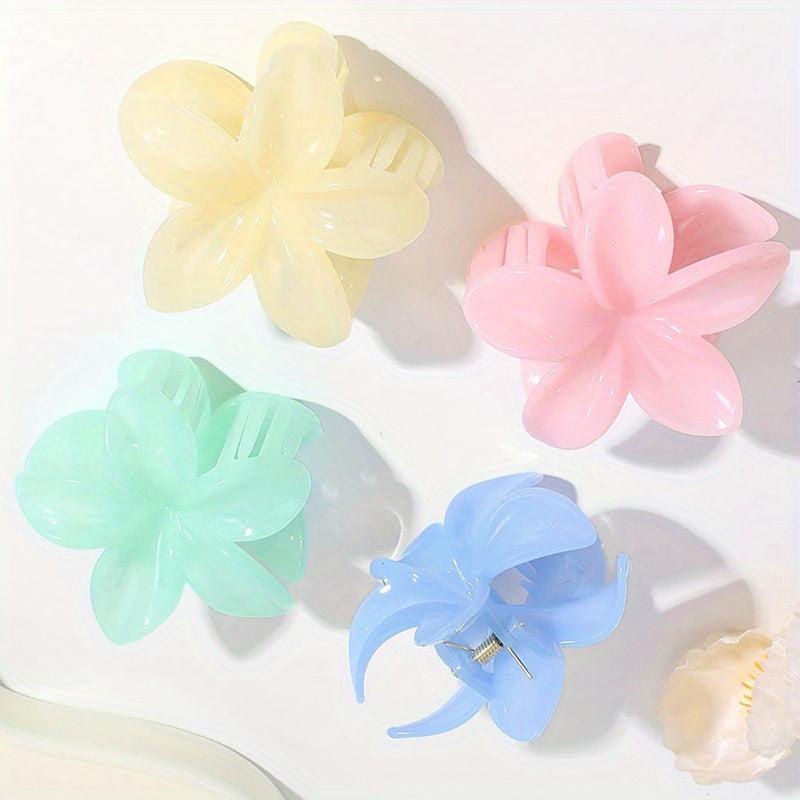 4pcs Flower Hair Claw Solid Banana Clip Hairgrip