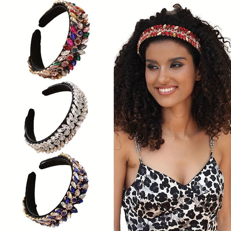 Baroque Rhinestone Headband Glitter Hair Hoop For Women Bridal Wedding