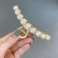 Vintage Metal Rhinestone Hair Claw Clips Large Size Pearl Hair Jaw Clips