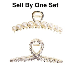 Vintage Metal Rhinestone Hair Claw Clips Large Size Pearl Hair Jaw Clips