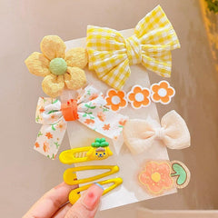 9pcs Hair Clip Cartoon Plaid Bow Flower Hair Accessories
