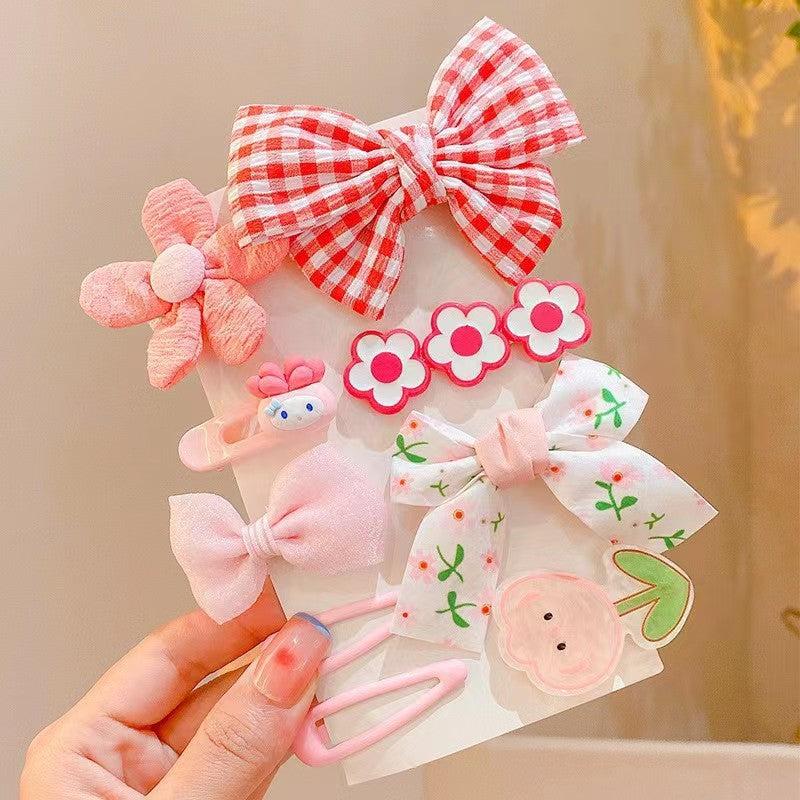9pcs Hair Clip Cartoon Plaid Bow Flower Hair Accessories