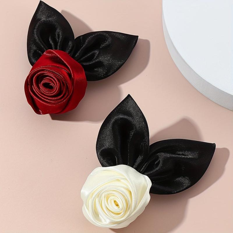 Fabric Rose Hairpin Vintage Hair Clip for Women