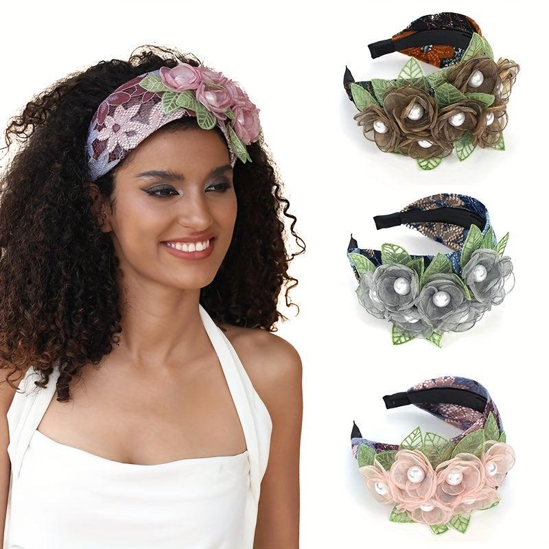 Mesh Flower Wide Brim Headband Hair Accessories for Women