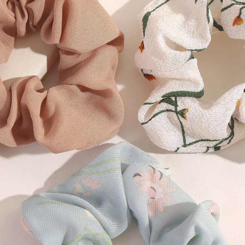 8pcs Flower Pattern Scrunchie Hair Ties Set
