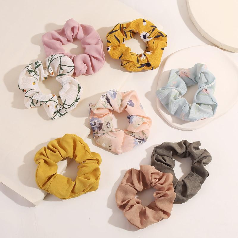 8pcs Flower Pattern Scrunchie Hair Ties Set