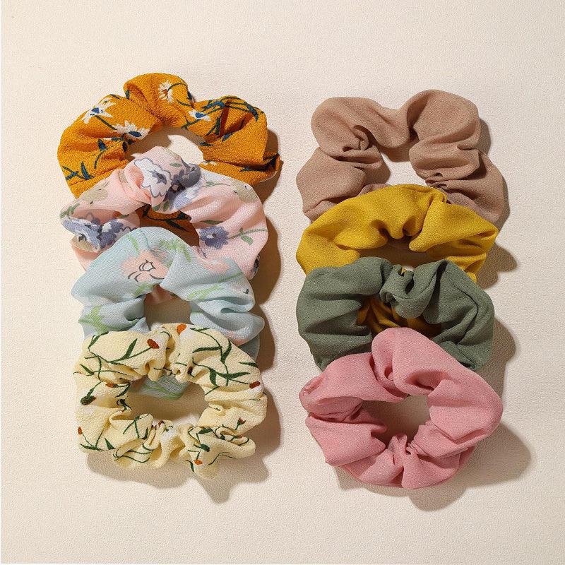 8pcs Flower Pattern Scrunchie Hair Ties Set