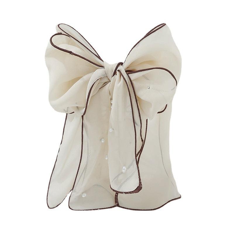Chiffon Bow Pearl Streamer Hairpin Headwear